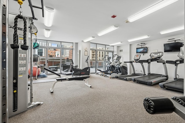 exercise room with a wall of windows