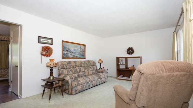 living area with baseboards and carpet floors