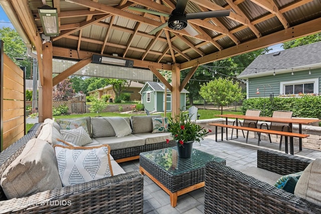 122 Logan Ave, Geneva, IL 60134 - fenced backyard featuring outdoor lounge area, a shed, a patio, a gazebo, and outdoor dining area