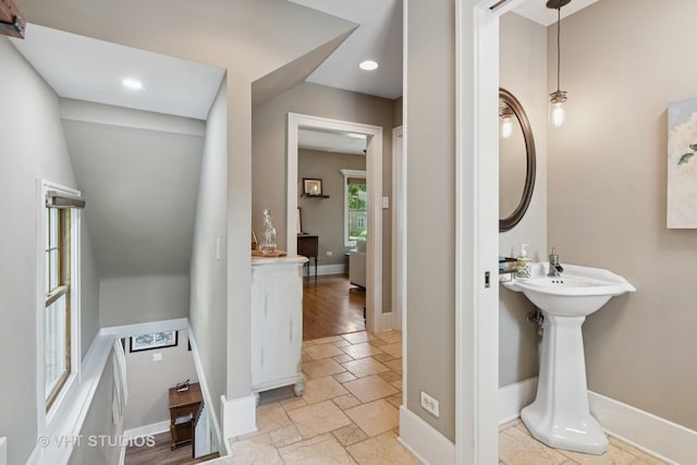 122 Logan Ave, Geneva, IL 60134 - bathroom with stone tile floors and recessed lighting