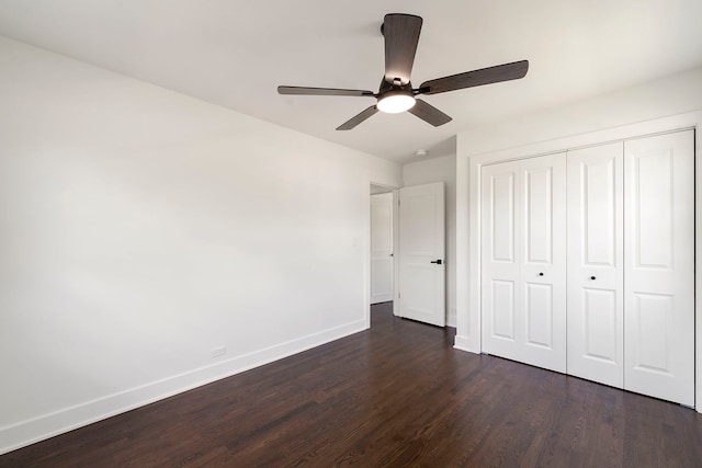 1100 Leicester Rd, Elk Grove Village, IL 60007 - unfurnished bedroom featuring dark wood-style floors, a closet, and ceiling fan