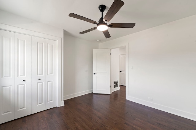 1100 Leicester Rd, Elk Grove Village, IL 60007 - unfurnished bedroom featuring dark wood finished floors, a closet, and ceiling fan