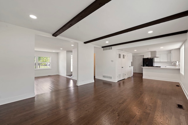 1100 Leicester Rd, Elk Grove Village, IL 60007 - unfurnished living room featuring beam ceiling, dark wood-style flooring, and recessed lighting