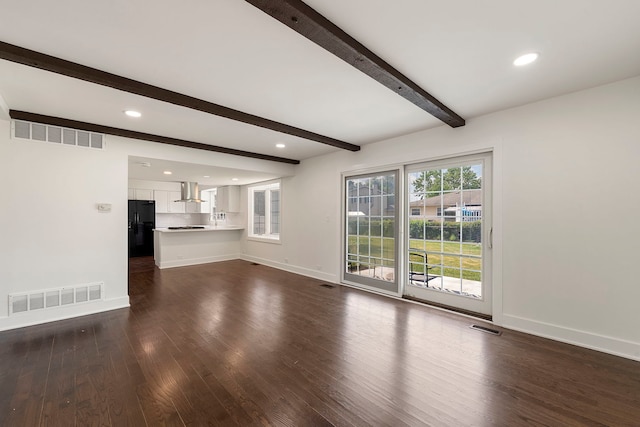 1100 Leicester Rd, Elk Grove Village, IL 60007 - unfurnished living room featuring beamed ceiling, dark wood-style flooring, and recessed lighting