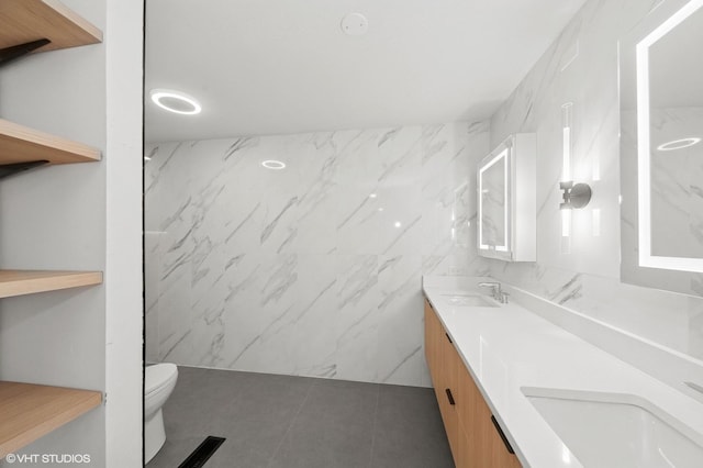 823 Suffield Sq, Lincolnshire, IL 60069 - bathroom with toilet, tile patterned flooring, double vanity, and a sink