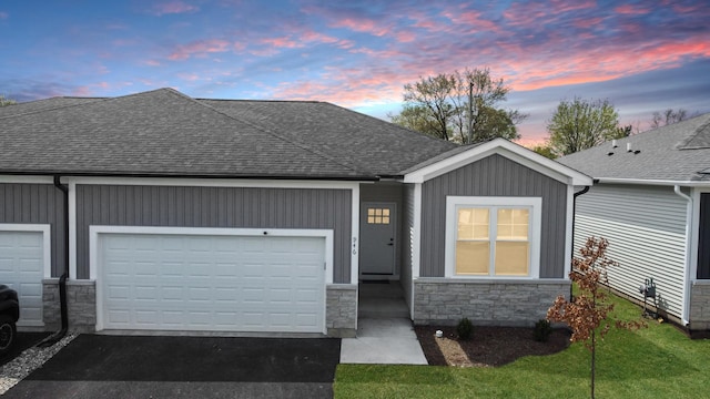 946 Partridge Cir, Marengo, IL 60152 - ranch-style house with a shingled roof, aphalt driveway, and stone siding