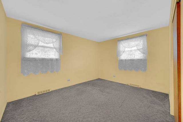 unfurnished room featuring visible vents, carpet, and a wealth of natural light