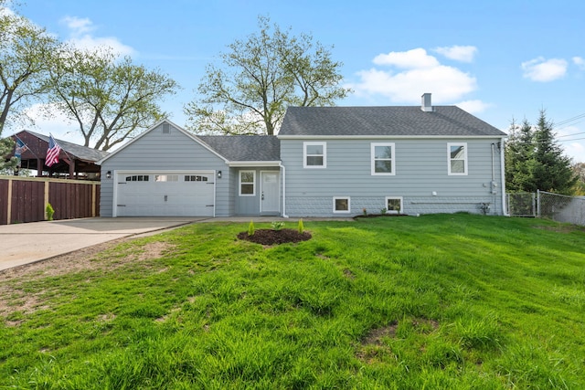 9048 Oneill Dr, Burr Ridge, IL 60527 - exterior space featuring a garage, fence, a front yard, a chimney, and driveway