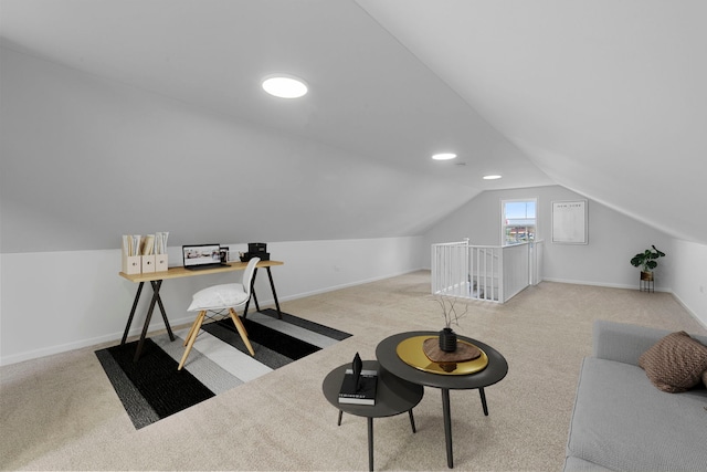 9048 Oneill Dr, Burr Ridge, IL 60527 - office with baseboards, carpet, vaulted ceiling, and recessed lighting