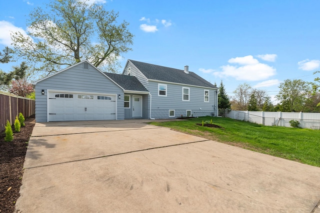 9048 Oneill Dr, Burr Ridge, IL 60527 - view of front of property featuring roof with shingles, a garage, fence, a front lawn, and concrete driveway