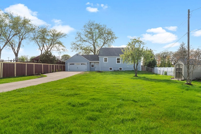 9048 Oneill Dr, Burr Ridge, IL 60527 - view of front facade with fence, a front yard, driveway, an attached garage, and a storage shed