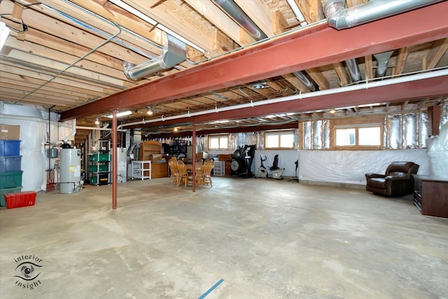 basement featuring gas water heater