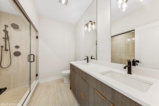 full bathroom with toilet, visible vents, a sink, and a stall shower