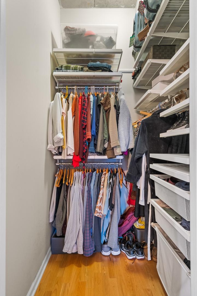 walk in closet featuring wood finished floors