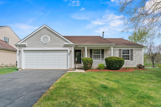 14 Mckinley Ln, Streamwood, IL 60107 - single story home featuring a garage, a front yard, covered porch, and driveway