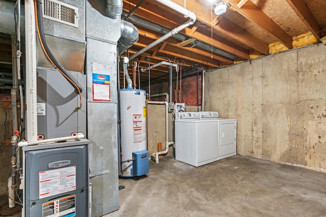 14 Mckinley Ln, Streamwood, IL 60107 - unfinished basement with separate washer and dryer, gas water heater, and visible vents