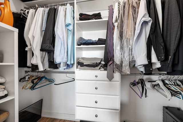 walk in closet featuring wood finished floors
