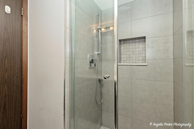 bathroom featuring a shower stall