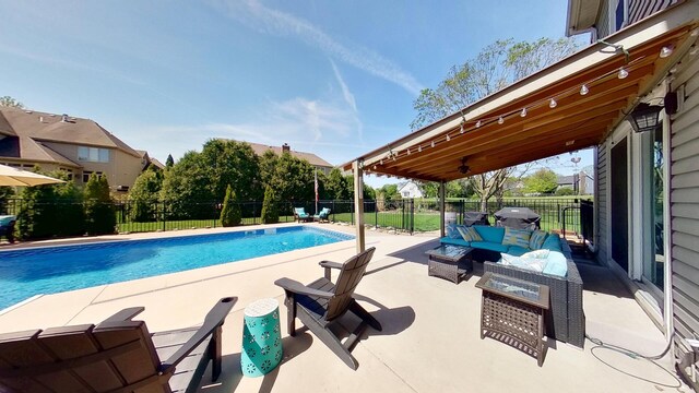 1938 Keim Dr, Wheaton, IL 60189 - view of swimming pool featuring an outdoor hangout area, a fenced backyard, and a patio