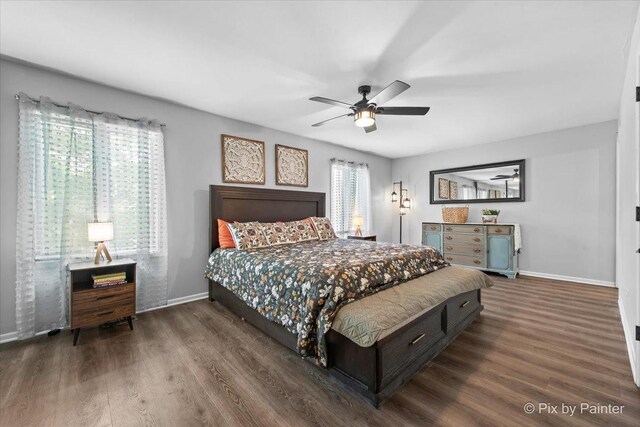6561 Dunham Rd, Downers Grove, IL 60515 - bedroom with multiple windows, wood finished floors, baseboards, and a ceiling fan