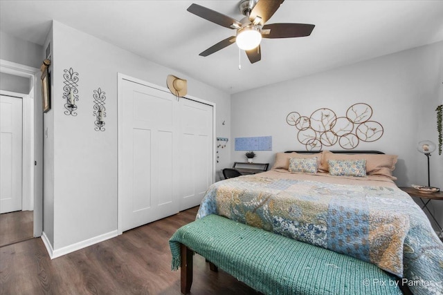 6561 Dunham Rd, Downers Grove, IL 60515 - bedroom featuring wood finished floors, a closet, a ceiling fan, and baseboards