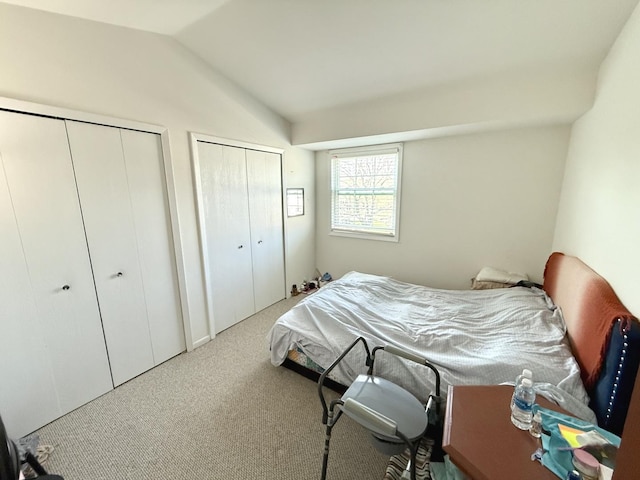 353 S Whispering Hills Dr Unit C, Naperville, IL 60540 - bedroom featuring vaulted ceiling, two closets, and carpet flooring