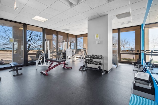 6700 S S Shore Dr Unit 10J, Chicago, IL 60649 - exercise room with a drop ceiling, expansive windows, and a wealth of natural light