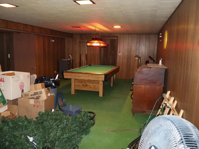 1605 Sharon Rd, Streator, IL 61364 - playroom with wooden walls, billiards, and carpet floors