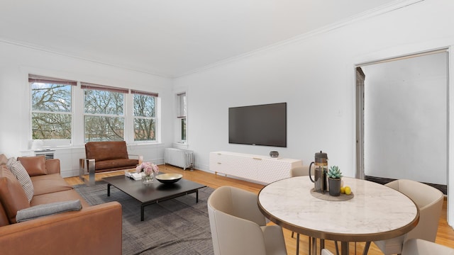 5545 S Kimbark Ave Unit 3, Chicago, IL 60637 - living area featuring baseboards, ornamental molding, radiator heating unit, and light wood finished floors