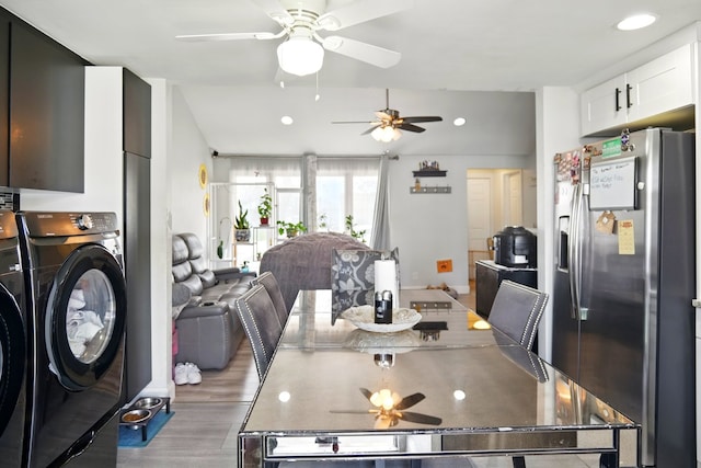 8801 S Kilbourn Ave, Hometown, IL 60456 - dining room with separate washer and dryer, ceiling fan, recessed lighting, and light wood-style floors