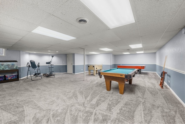 3130 Kayjay Dr, Northbrook, IL 60062 - recreation room with carpet, visible vents, and a drop ceiling