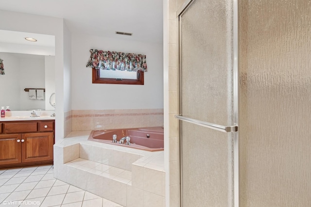 354 Gateshead Dr, Naperville, IL 60565 - bathroom featuring a garden tub, visible vents, a shower stall, vanity, and tile patterned floors