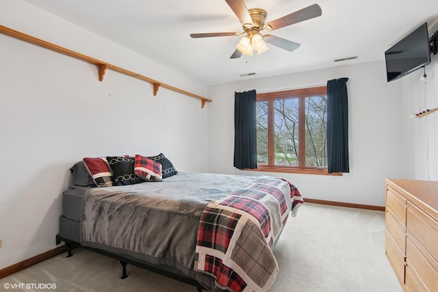354 Gateshead Dr, Naperville, IL 60565 - bedroom featuring baseboards, ceiling fan, light carpet, and visible vents