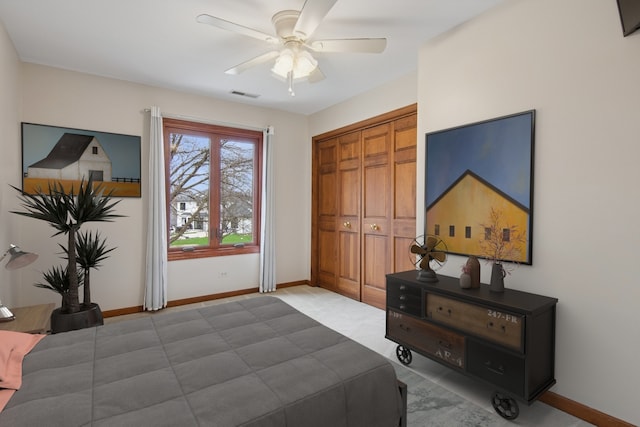 354 Gateshead Dr, Naperville, IL 60565 - carpeted bedroom featuring visible vents, baseboards, and ceiling fan