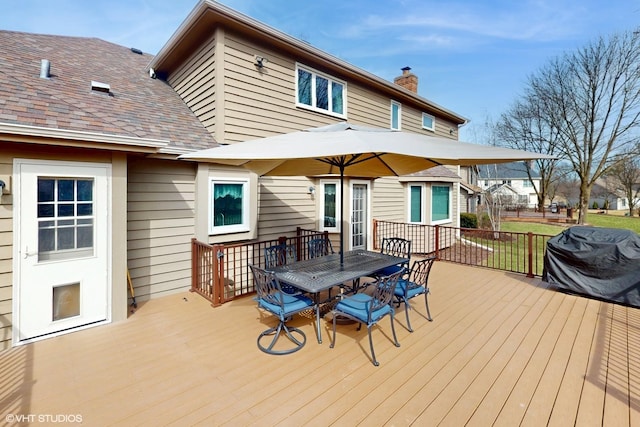 354 Gateshead Dr, Naperville, IL 60565 - wooden deck featuring outdoor dining area and a grill