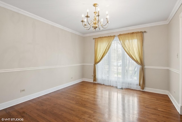 354 Gateshead Dr, Naperville, IL 60565 - unfurnished room featuring visible vents, crown molding, wood finished floors, baseboards, and a notable chandelier