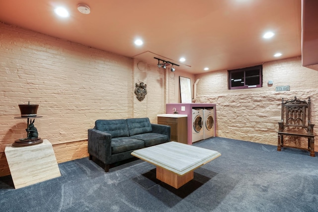 3842 N Alta Vista Ter, Chicago, IL 60613 - living area with washer and dryer, dark carpet, and recessed lighting
