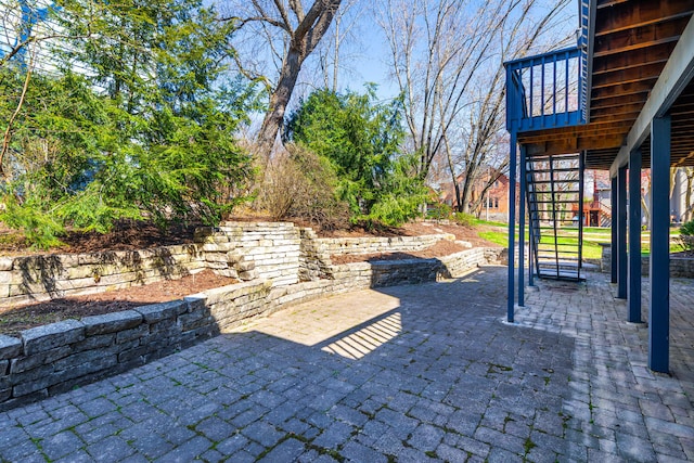 view of patio with stairway