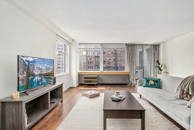 living room with wood finished floors