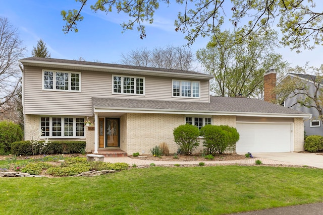 1932 Buckingham Dr, Wheaton, IL 60189 - traditional home featuring a front yard, brick siding, concrete driveway, an attached garage, and a shingled roof