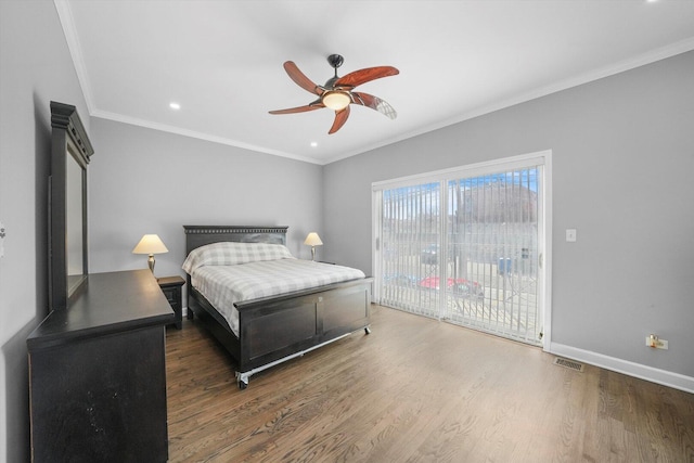 2515 W Harrison St Unit 1, Chicago, IL 60612 - bedroom featuring access to outside, recessed lighting, baseboards, wood finished floors, and visible vents