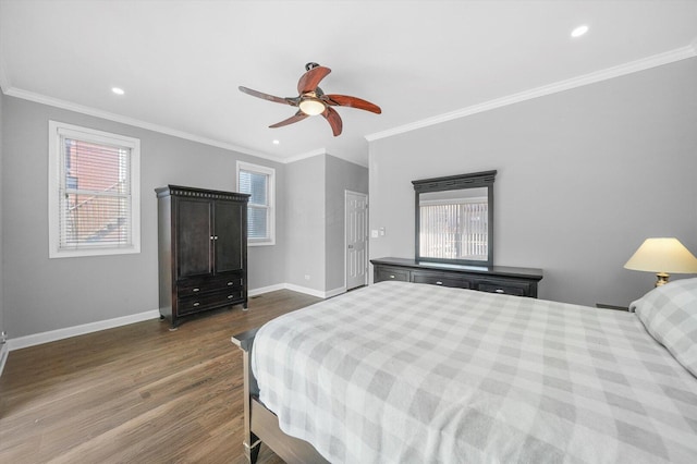 2515 W Harrison St Unit 1, Chicago, IL 60612 - bedroom with ceiling fan, dark wood finished floors, recessed lighting, baseboards, and ornamental molding