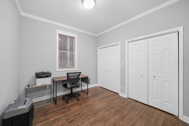 2515 W Harrison St Unit 1, Chicago, IL 60612 - office featuring crown molding, baseboards, and wood finished floors