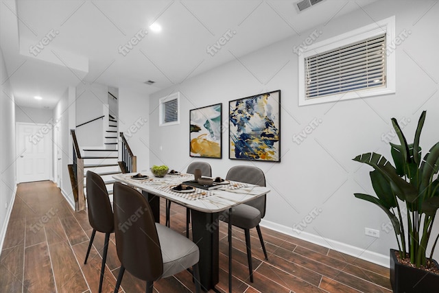 2515 W Harrison St Unit 1, Chicago, IL 60612 - dining room featuring wood finish floors, stairs, recessed lighting, baseboards, and visible vents