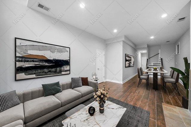 2515 W Harrison St Unit 1, Chicago, IL 60612 - living area featuring visible vents, wood finished floors, stairway, baseboards, and recessed lighting