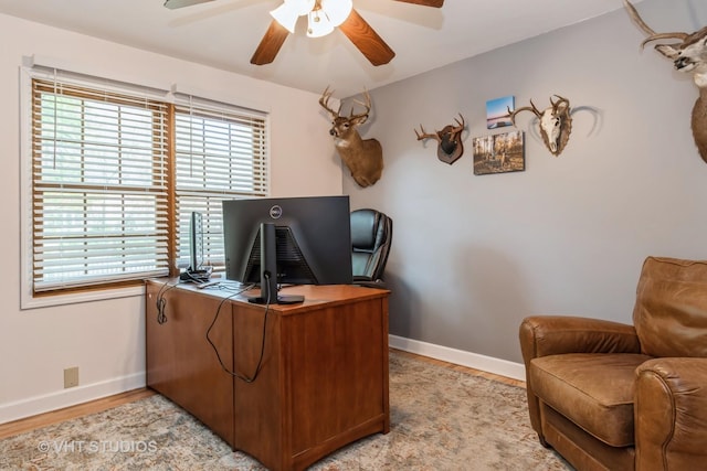 6S475 Sussex Rd, Naperville, IL 60540 - office area featuring a ceiling fan and light wood-style floors