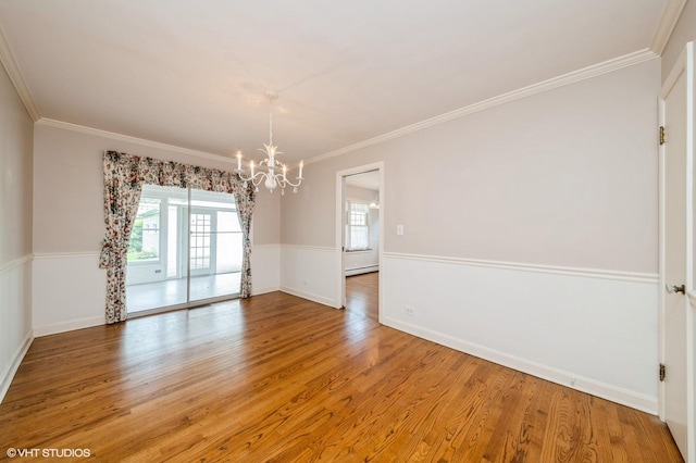 1008 N Vail Ave, Arlington Heights, IL 60004 - unfurnished room featuring a chandelier, healthy amount of natural light, light wood-type flooring, crown molding, and a baseboard heating unit