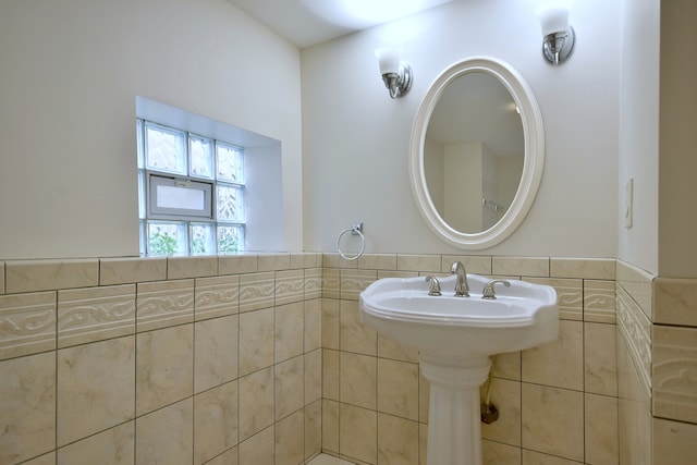 7840 W Cressett Dr, Elmwood Park, IL 60707 - bathroom with tile walls and a wainscoted wall