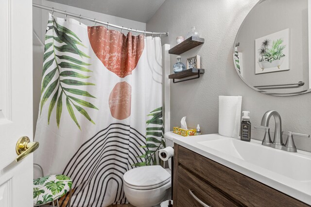 611 Northgate Dr, Saint Joseph, IL 61873 - full bath featuring vanity, toilet, a shower with shower curtain, and a textured wall