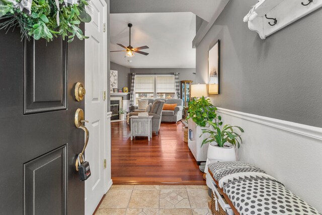 611 Northgate Dr, Saint Joseph, IL 61873 - entrance foyer with a ceiling fan and light wood-style floors